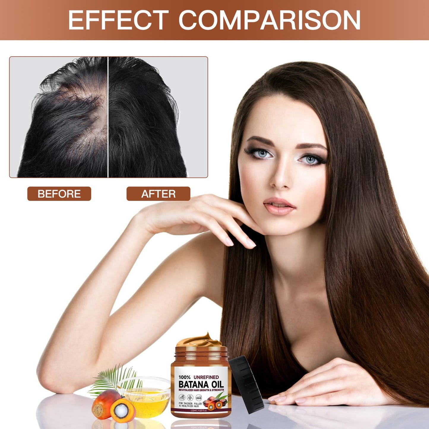 Angozo Batana Oil for Hair Growth,120ml Organic Batana Oil,Repairs Damaged Hair,Eliminates Split Ends and Enhances Hair Thickness for Healthier,Thicker