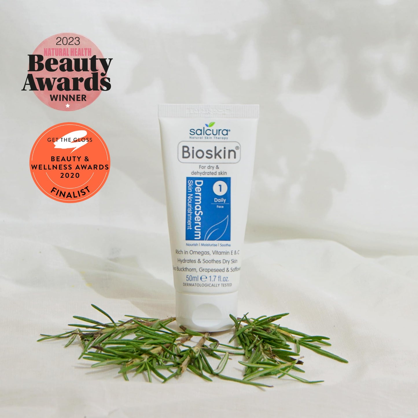 Salcura Natural Skin Therapy Bioskin Dermaserum, a Light Natural Face Serum for Those with Dry, Flaky & Sensitive Skin, 50ml
