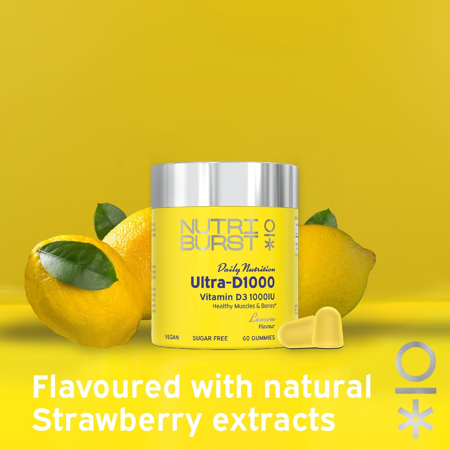 Nutriburst Ultra-D1000 Multipack - Vitamin D3 (1000IU) + Vitamin K2 (80µg) for Healthy Muscles & Bones - Lemon Flavour - 3 x 60 Gummies / 3 Month Supply - Suitable for Vegans