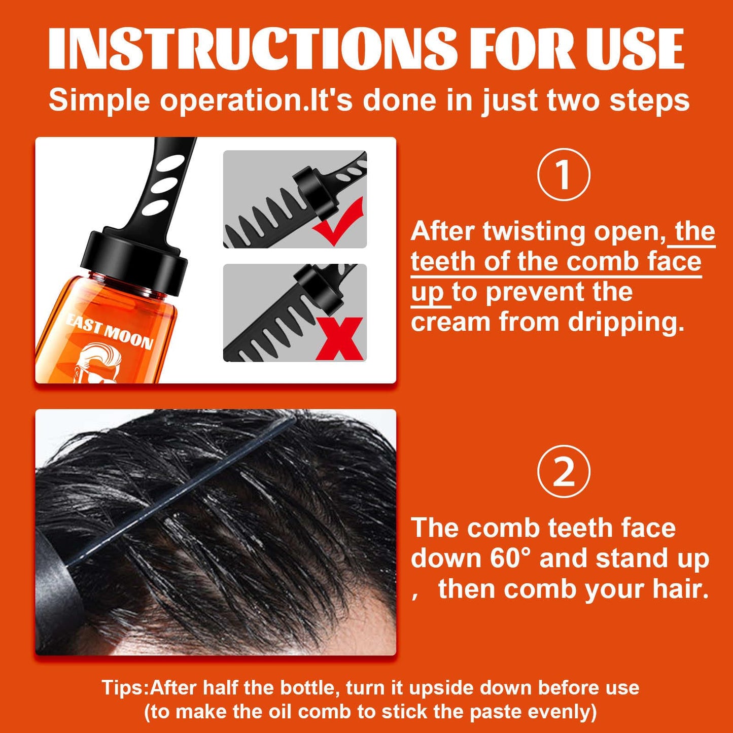 QIEEUMIN 2 in 1 Hair Wax Gel with Comb, Hair Setting Gel with Dip Comb, Men Hair Styling Gel with Comb, Long-Lasting Fluffy Fast Build Hair Oil Head Gel 100ml