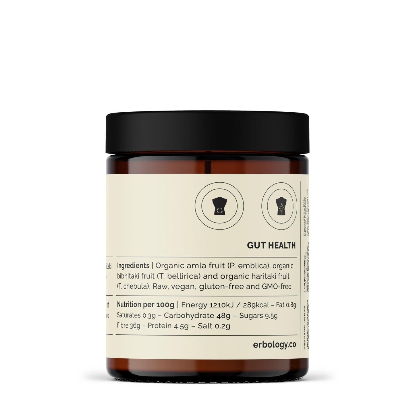 Erbology Organic Triphala Powder 90g - 45 Servings - Ayurvedic Blend of Amla, Haritaki and Bibhitaki - Gut Health - Sustainably Sourced Straight from Farm in India - Small Batch - Vegan - GMO-Free