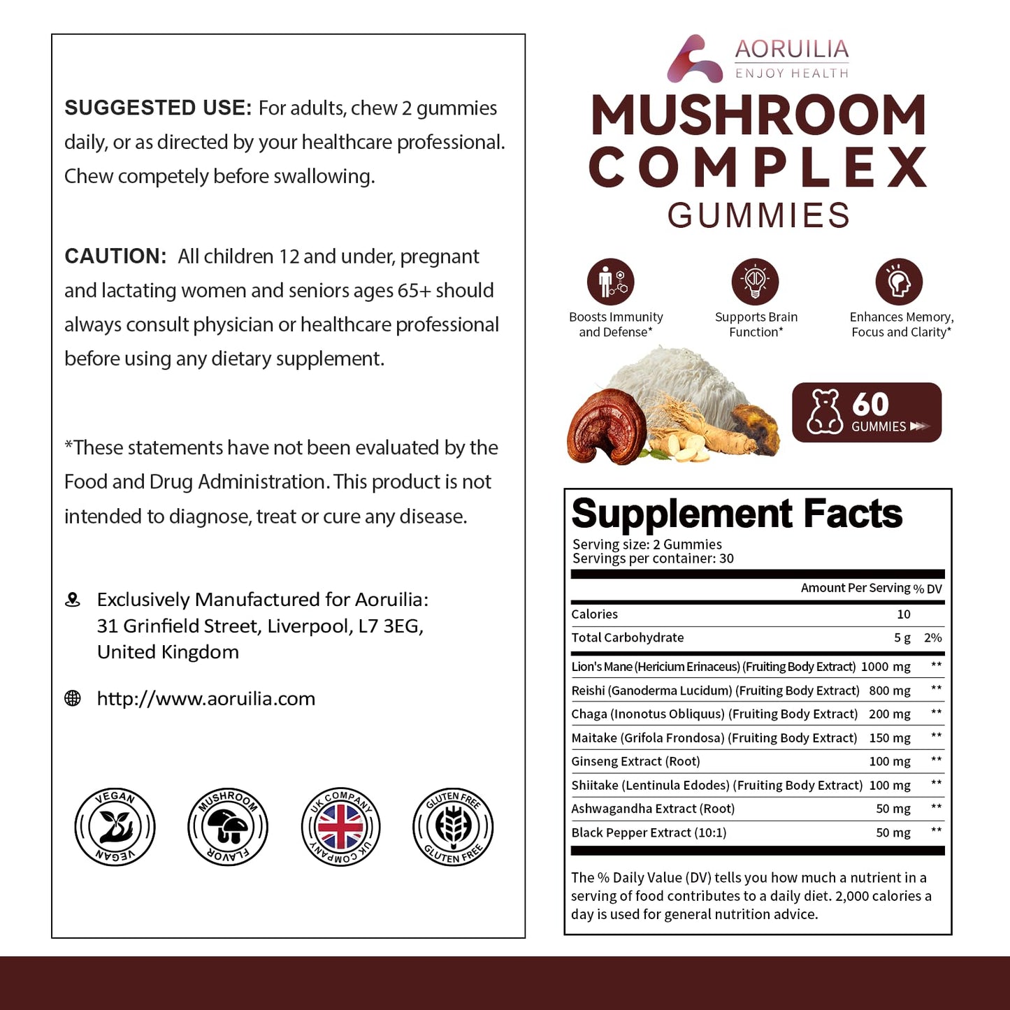 Aoruilia 12-in-1 Mushroom Gummies