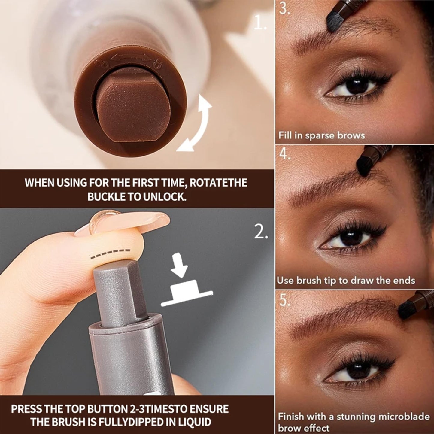 EONFAVE Brow-Fection Angled Brush & Dip - Liquid Eyebrow Brush - Long Lasting Waterproof Smudge Proof Liquid Eyebrow Pen - Hair-Like Strokes Brow Pencil - Creates Natural Looking Brows Effortlessly