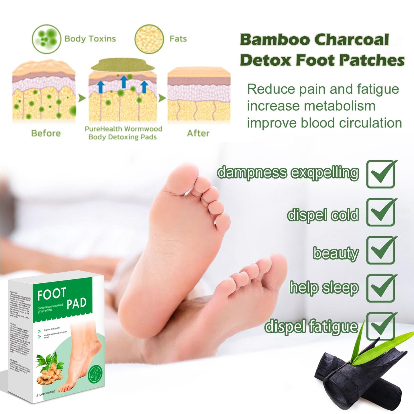 Angivlga Detox Foot Patches, 20 Pcs Deep Cleansing Detox Foot Pads to Help Remove Body Toxins with Natural Organic Bamboos and Ginger Powder for Stress Relief, Enhance Blood Sleep Aid&Deep Sleep (Ginger)