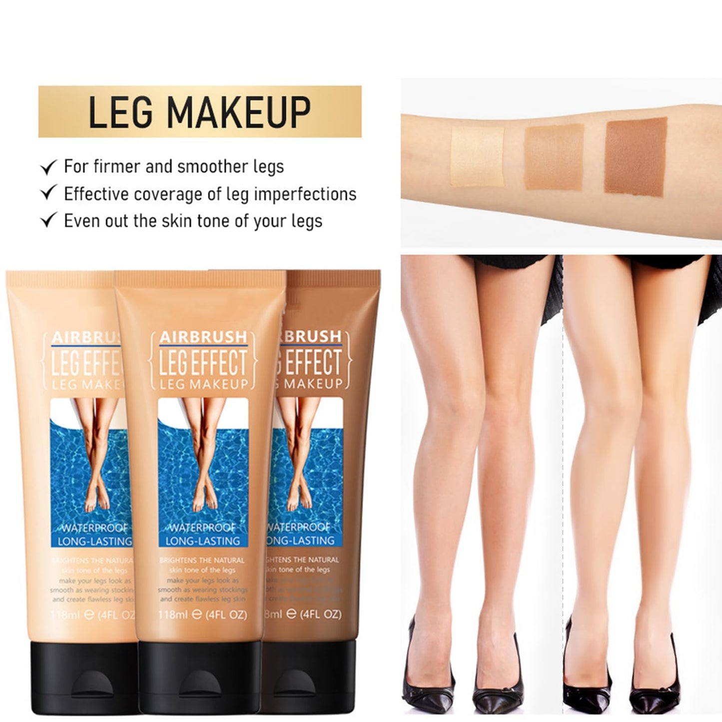SHEBEEDO Leg Makeup Lotion Waterproof No Transfer, Colour Corrector Concealer Cover up Makeup for Varicose Veins, Leg and Body Scar Cover up Makeup for Tattoo Cover Up, Concealer for Mature Skin(MediumGlow 02)