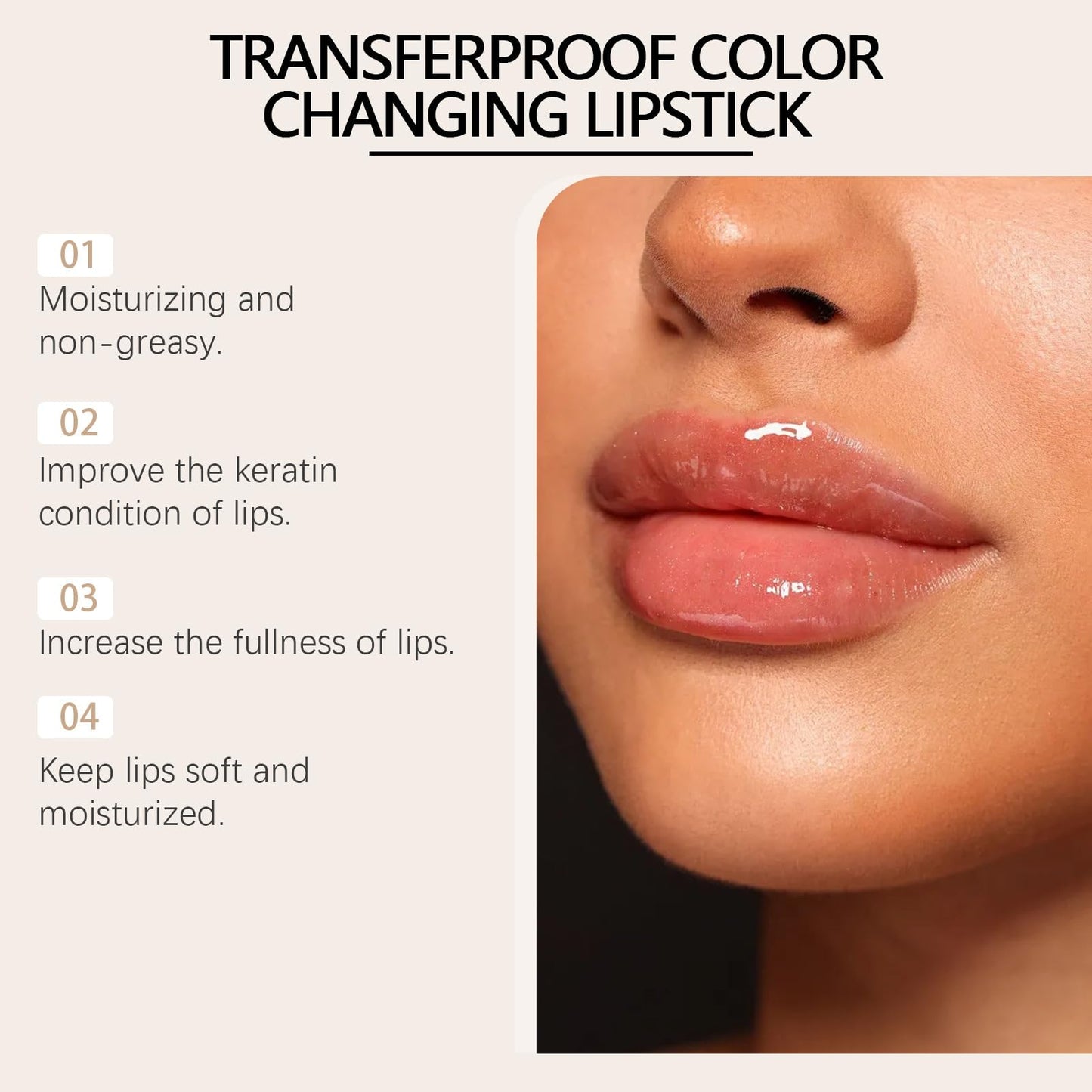 Xunzhi Transferproof Color Changing Lipstick,Temperature Color Change Lip Balm,Moisturizer Lip Balm,Transparente Gold Crystal Color Changing L/ip Stick,Gold Foil Moisturizing Glossy Shine L/ip Gloss