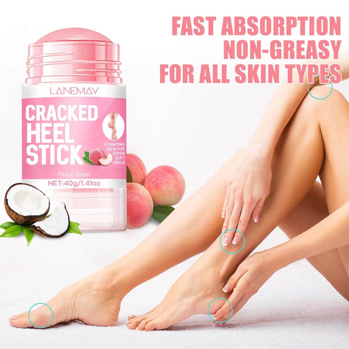 Cracked Heel Repair Stick Foot Cream with Peach Scent Heel Balm Stick Peach Foot Moisturiser Cream for Dry Cracked Feet Knees Hands Elbows Foot Care for Men and Women 40g