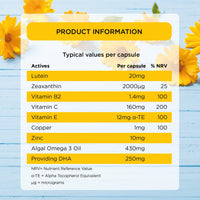 Healthspan OptiVision (1 Month Supply) | Vegan Omega 3 with high Levels of DHA | with Vitamins B2 & zinc to Support Vision | Vegan
