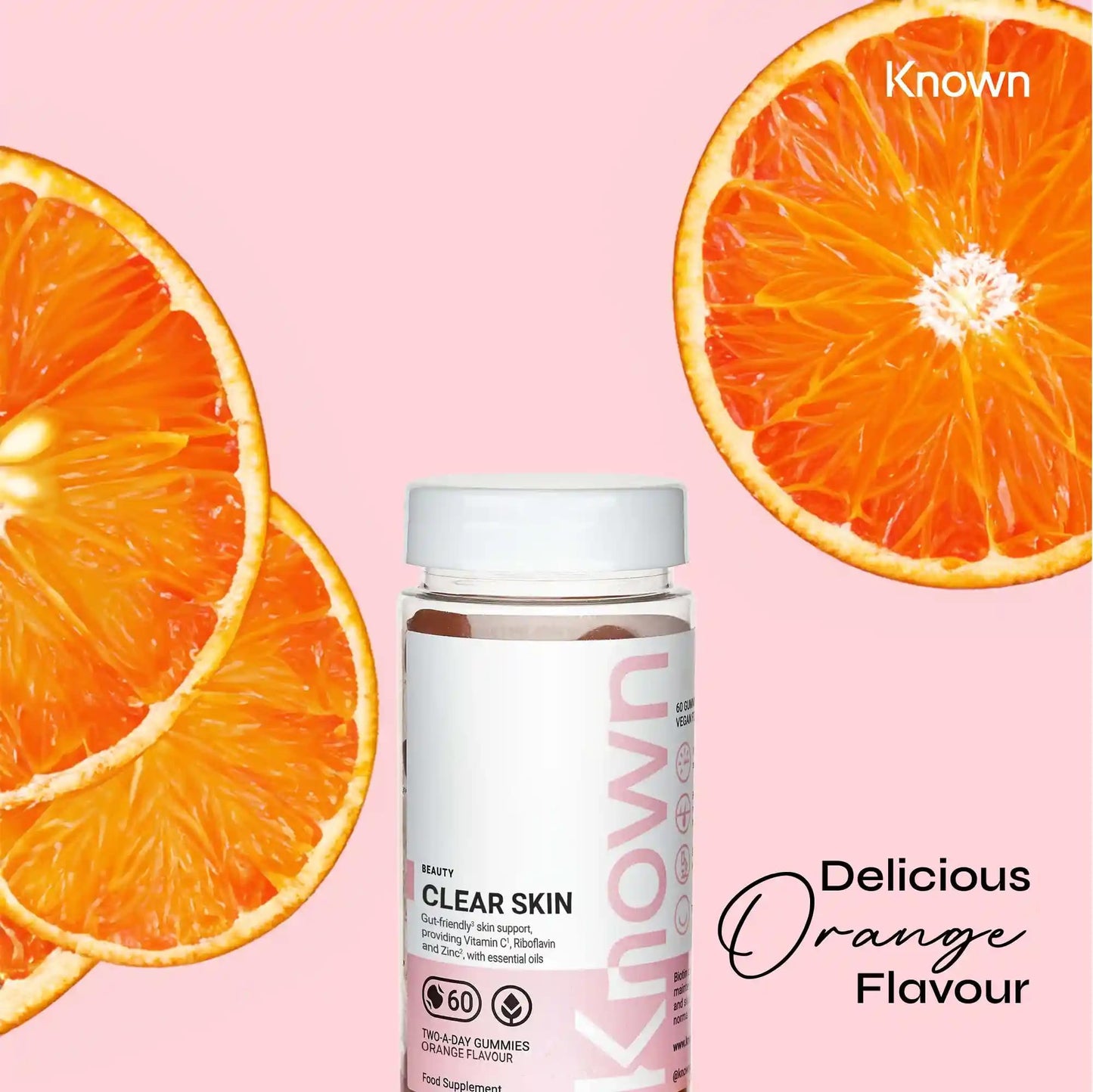 Clear Skin Gummies by Known Nutrition | Natural Support for Sensitive & Acne-Prone Skin | Delicious Natural Orange Flavour | 60 Two-a-Day Vegetarian Vitamin Gummies (Two Month’s Supply)