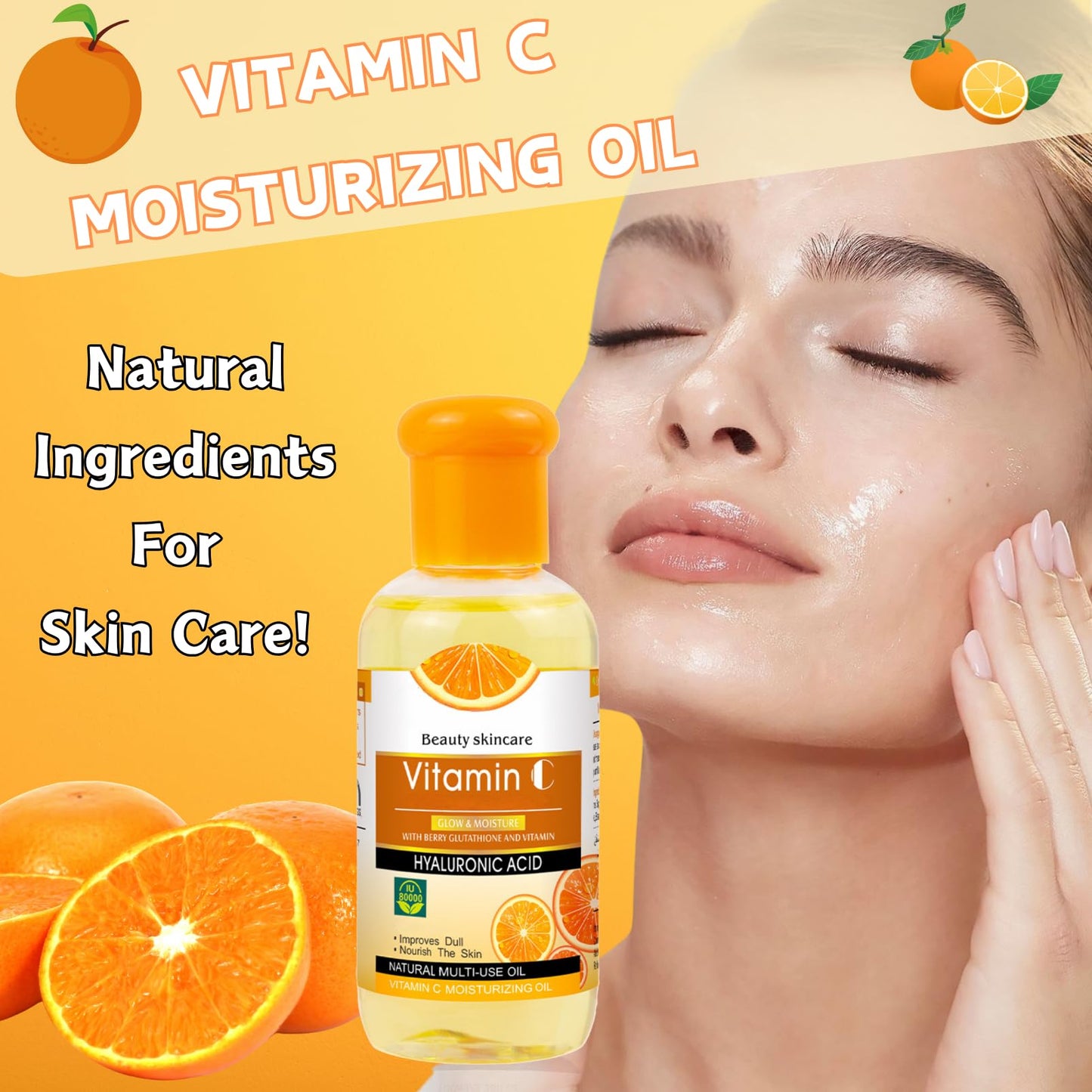 ISBEAUSOLS Vitamin C Oil, Body Oil for Women, Natural Vitamin C Face Oil, Massage Body Oil for Dry Skin, Multi-Use Oil for Moisturizing & Nourishing, Anti-Wrinkle Vitamin C Moisturiser, Body Skin Care, 75ml