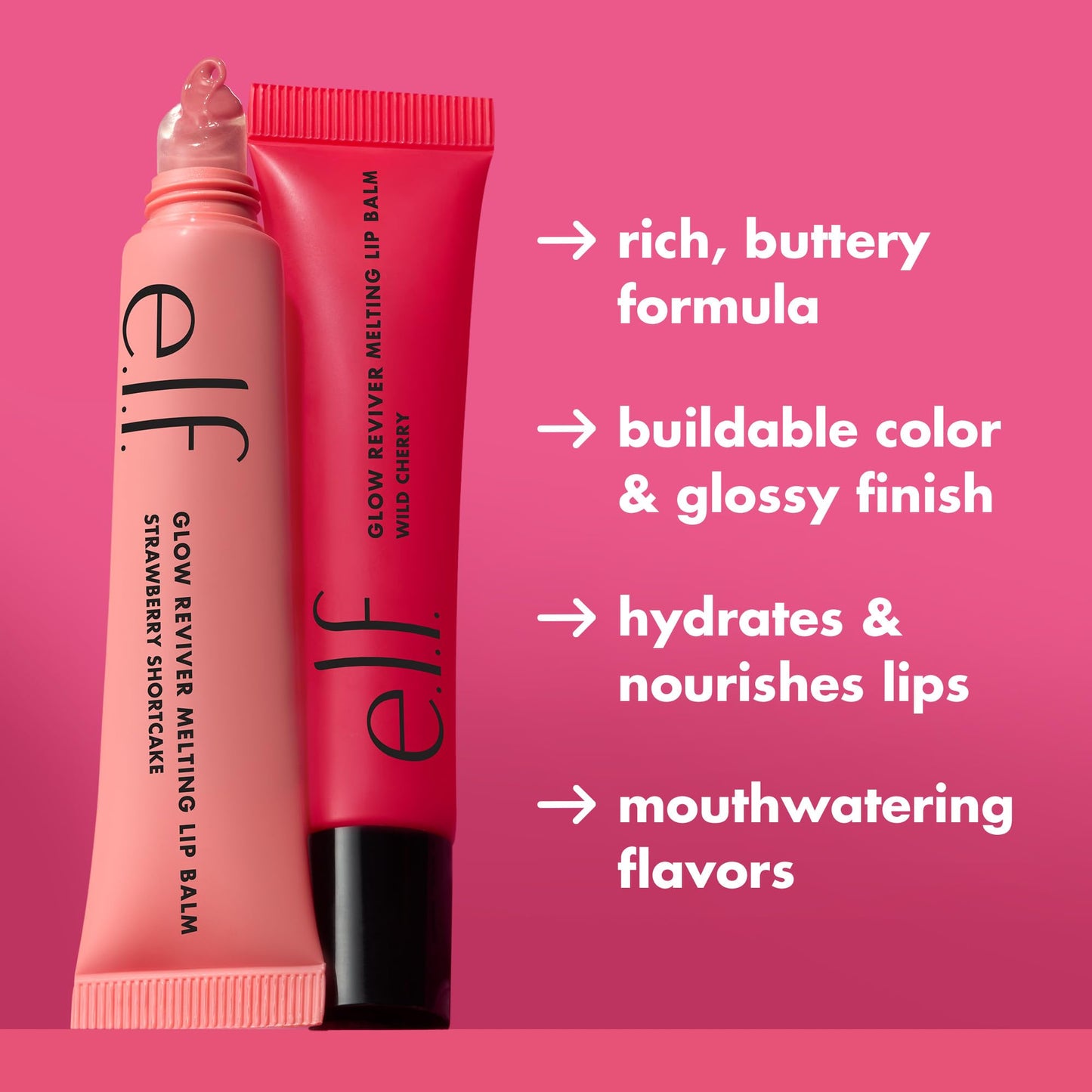 e.l.f. Glow Reviver Melting Lip Balm, Tinted Formula, With Shea Butter & Hyaluronic Acid, Vegan & Cruelty-Free, Wild Cherry