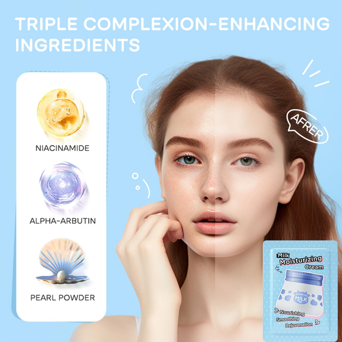 TBeautfave Milk Face Moisturizer For Women, Natural Milk Moisturising Cream, Milk Hydrating Moisturizing Cream, Anti Aging Face Cream, Face Moisturizer for Nourishing, Smoothing & Hydrating(1PCS+5Bags)