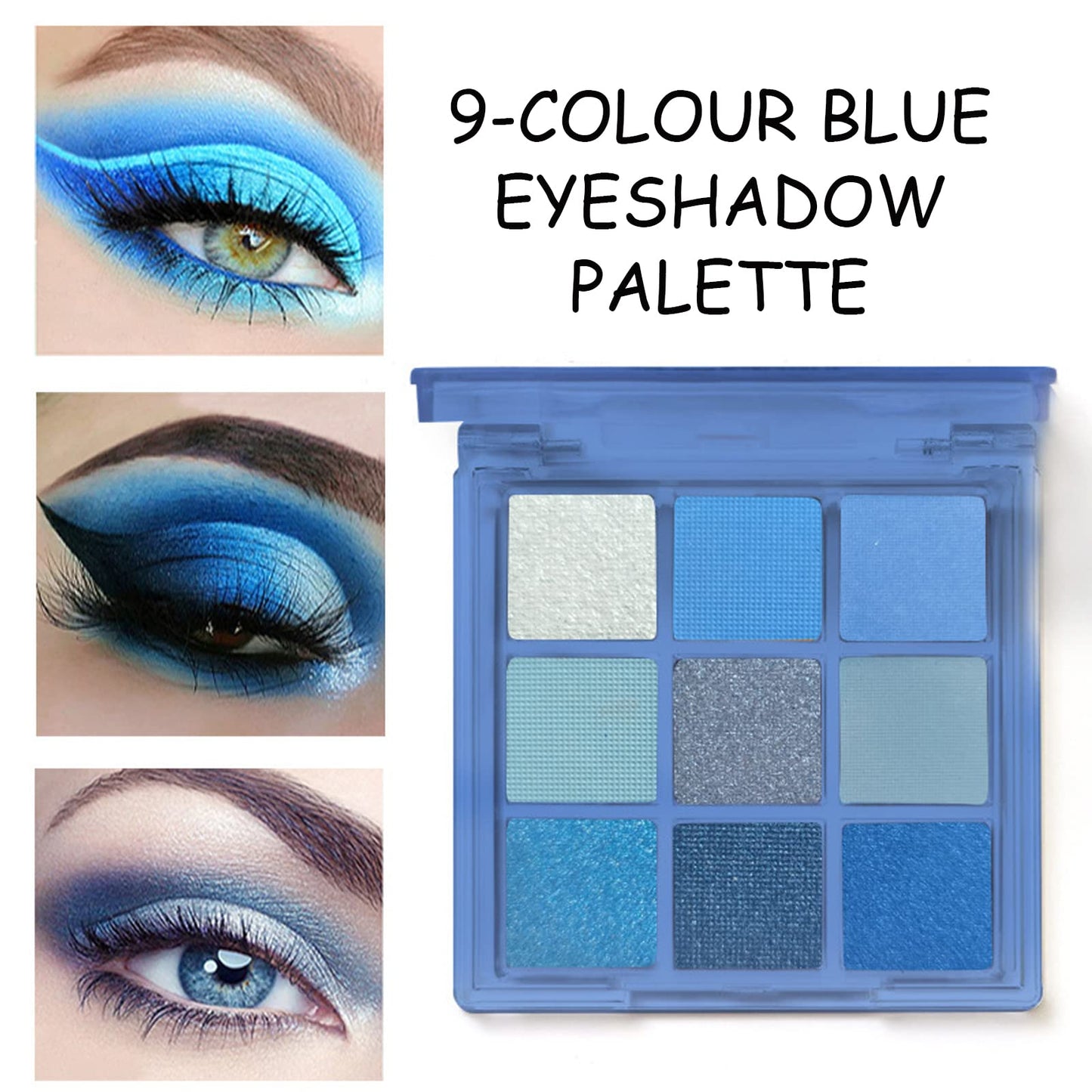 GEEWHILE Blue Eyeshadow Palette, Matte Glitter Eye shadow Makeup, 9 Colours Navy Blue Highly Pigmented Shimmer Eye Shadow Make-Up Palette, Long Lasting Waterproof Royal Blue Eyeshadow Makeup