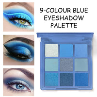 GEEWHILE Blue Eyeshadow Palette, Matte Glitter Eye shadow Makeup, 9 Colours Navy Blue Highly Pigmented Shimmer Eye Shadow Make-Up Palette, Long Lasting Waterproof Royal Blue Eyeshadow Makeup