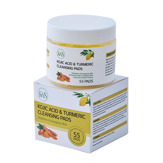 FW Stores Pack of 55 Pure Kojic Acid & Turmeric Cleansing Pads for Deep Facial Skin Cleaning, Skin Moisturizing, Improve Uneven Skin Tone and Gently Healing Acnes
