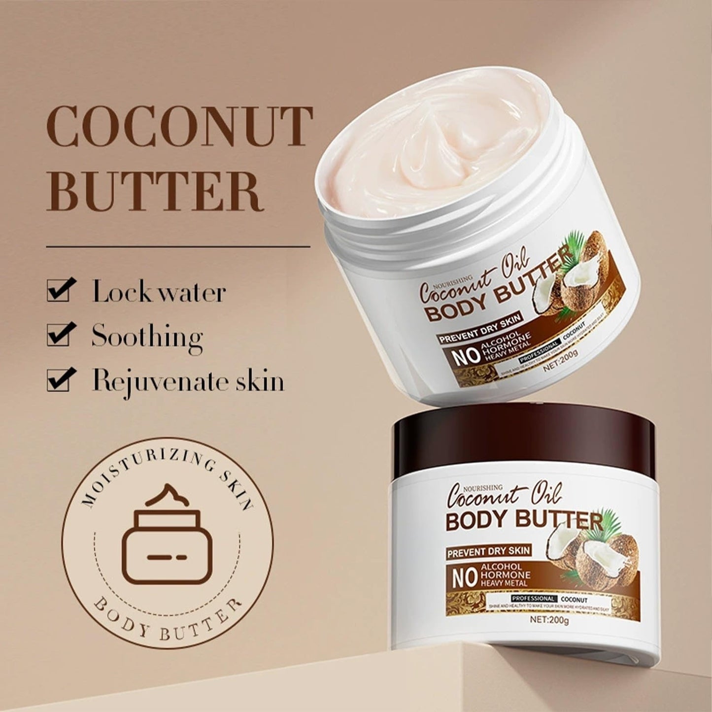 Coconut Body Butter 200g – Intense Moisturizer for Dry Skin, Enriched with Coconut Oil. Deeply Nourishes, Soothes, and Hydrates for Silky Smooth Skin. Daily Skin Care Routine