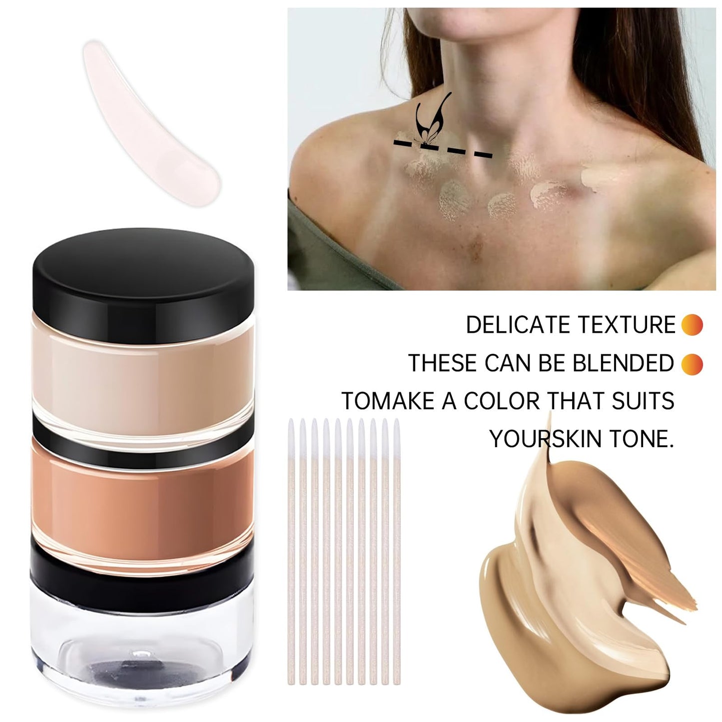 HERBINSOLS Tattoo Cover up Makeup Waterproof - 2 Colors Tattoo Concealer Full Coverage - Natural Body Makeup for Scars and Bruises - Bruise Cover up makeup for All Skin Tones(Light & Dark)