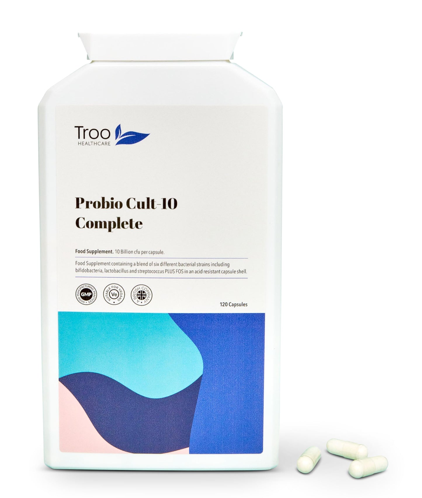 Troo Health Care Lactobacillus Acidophilus 10 Billion CFU 120 Vegan Capsules | High Strength 6 Strain Active Live Bacterial Culture Blend | UK Manufactured to GMP Standards