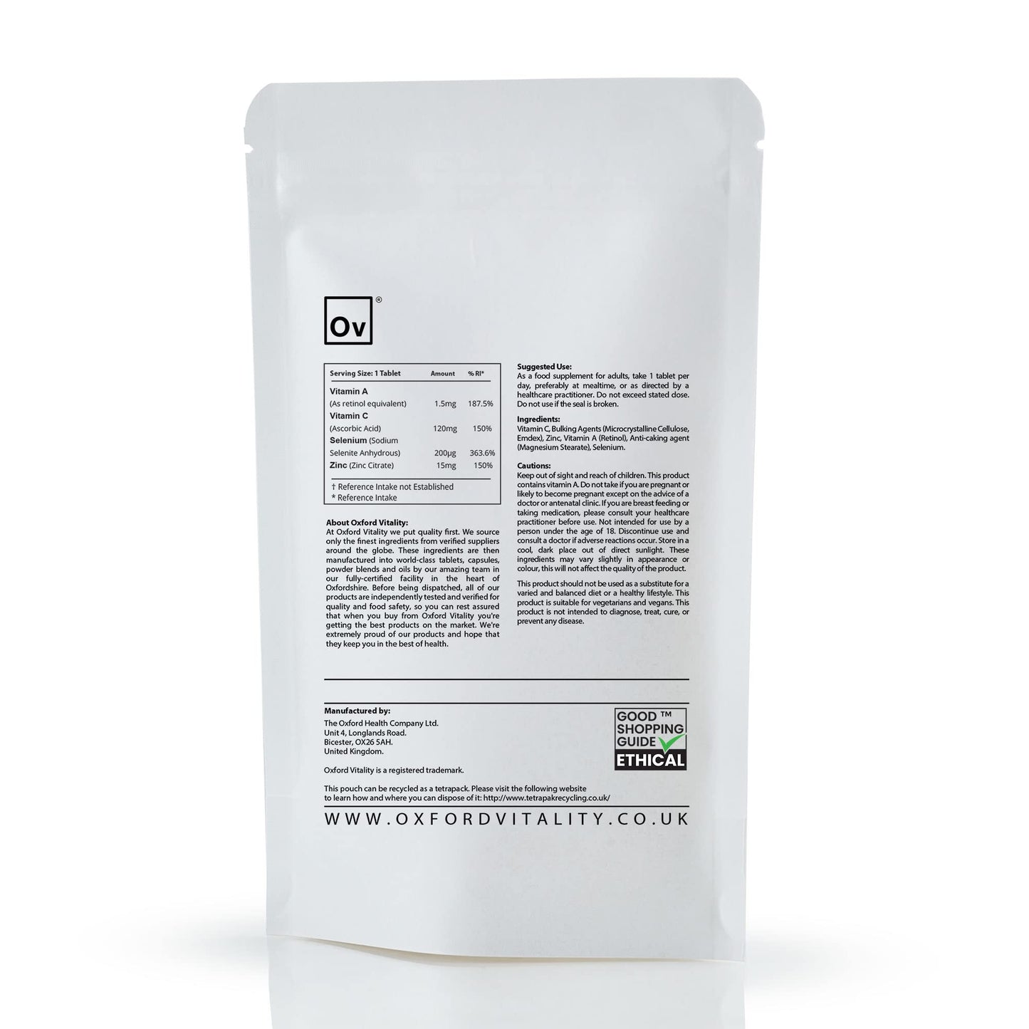 Immune System Boost Tablets | Immune Supplement with Vitamin A & C, Selenium & Zinc | Immune System Health | Oxford Vitality