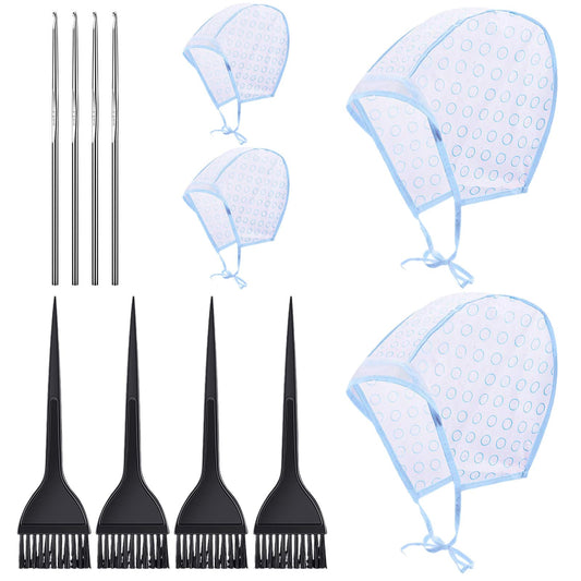 Generic Hair Coloring Highlighting Cap, 4 Hair Disposable Tipping Frosting Cap with 4 Hook and Hair Coloring Brush for Dyeing Hair Salon Home Use