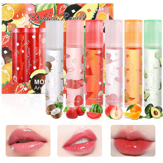 Ceboic 6 Pcs Lip Gloss Set Fruit Flavored Plumping Lip Oil Transparent Moisturizing Lipsticks Long Lasting Hydrating Lip Glow Balm Lip Care Kit Beauty Gifts for Teenage Girls Dry and Chapped Lips