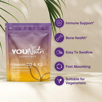 YouNutri Vitamin D3 4000 iu & Vitamin K2 MK-7 100μg - 1 Year Supply, 365 Easy-Swallow Vitamin D3 K2 Tablets, 1-A-Day High Strength Vegetarian D3 and K2 Vitamin Supplements, UK Made Vitamin D Tablets
