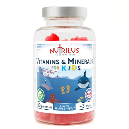 Nutrilus Vitamins & Minerals for Kids and Adults 60 Natural Berry Gummies – Multivitamin & Zinc & Iodine – Growth & Immune & Hormones