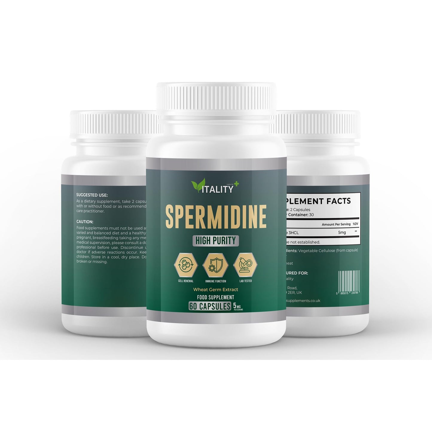 High Potency Spermidine Wheat Germ Extract Capsules - 10mg from Wheat Germ Extract, 60 Capsules, One Month Supply - Longevity