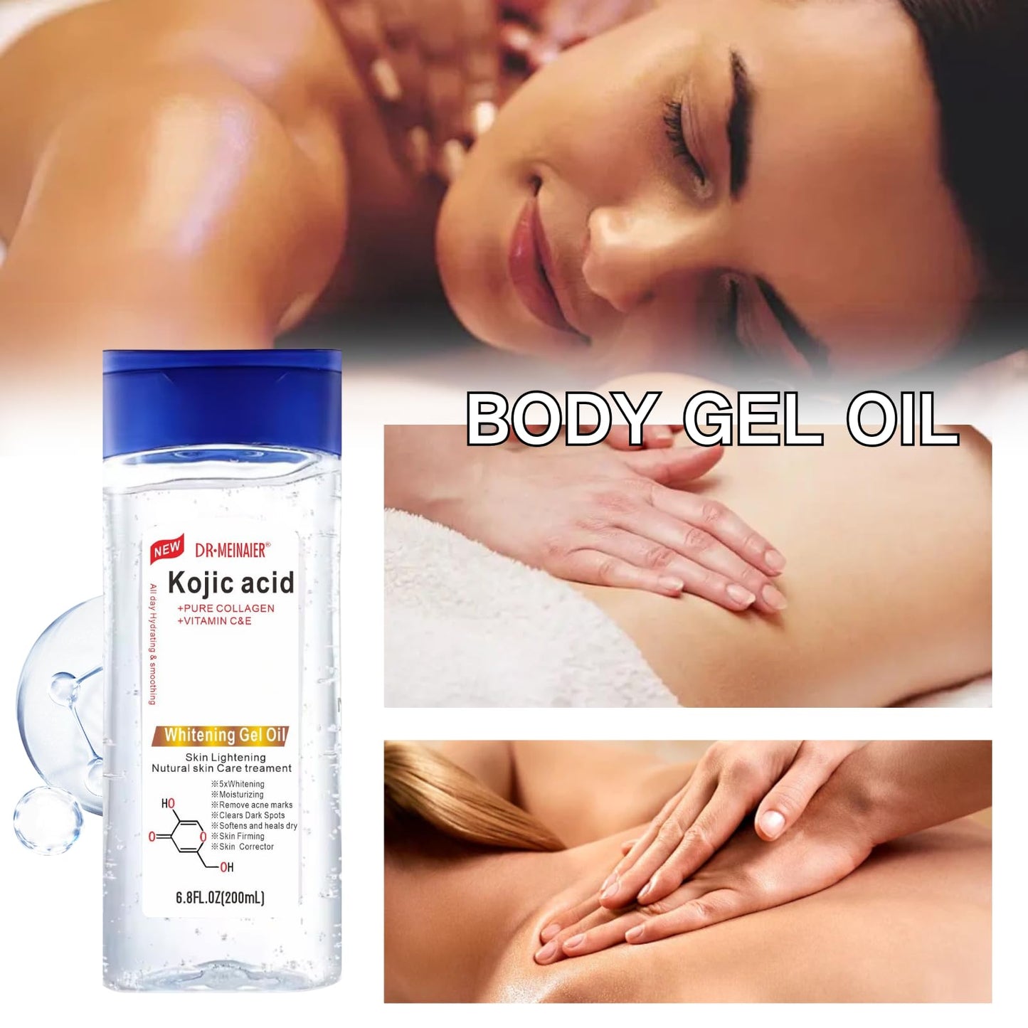 Koji Acid Essential Oils for Skin - Body Oil for Women - Watery Oil Texture Whitening Massage Oil Gel- Face&Body Skin Care - Moisturizing Oil Gel For Dry Skin - Bright Skin Tone (200ML, Koji Acid)