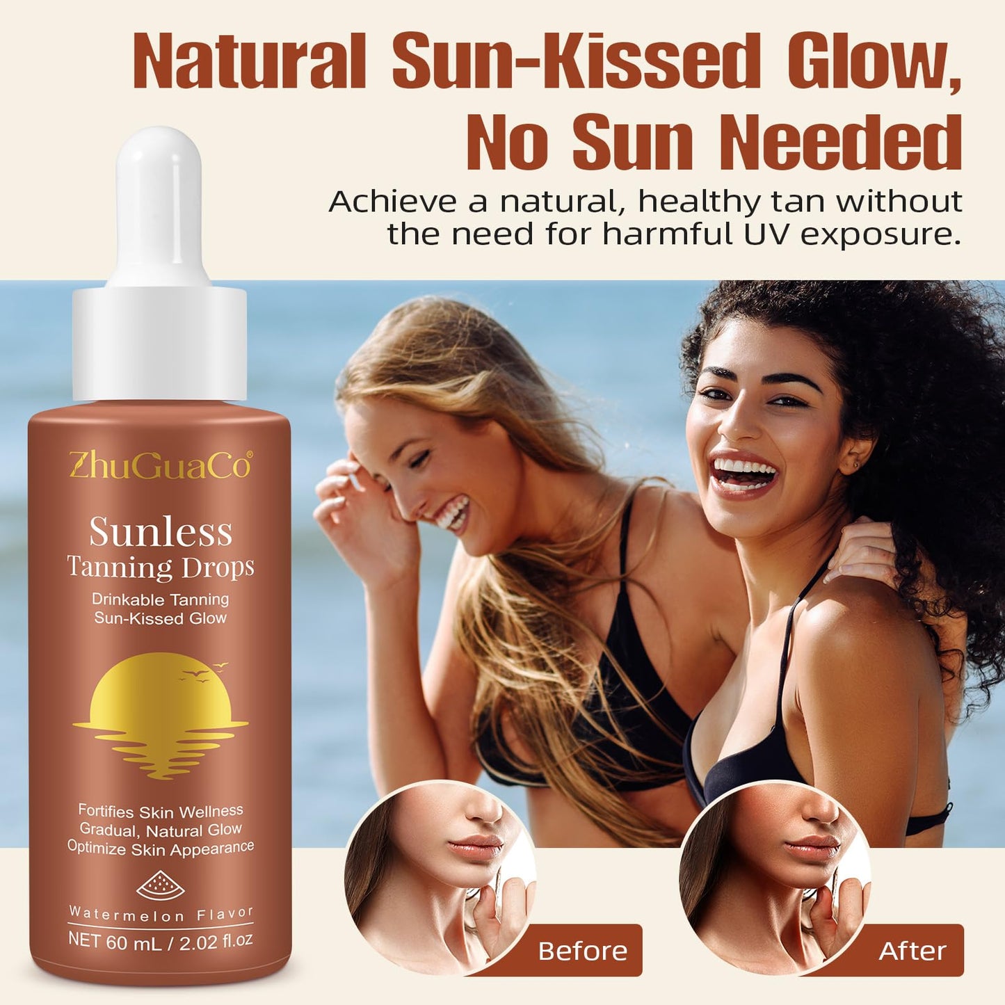 Buyourtaste Sunless Tanning Drops, Dolce Tan Love Drop, Drinkable Self Tannings Drops, Naturally Boost Melanin, Enhancing Your Natural Skin Tone for a Genuine, Sun-Kissed Glow, Without Sun Damage