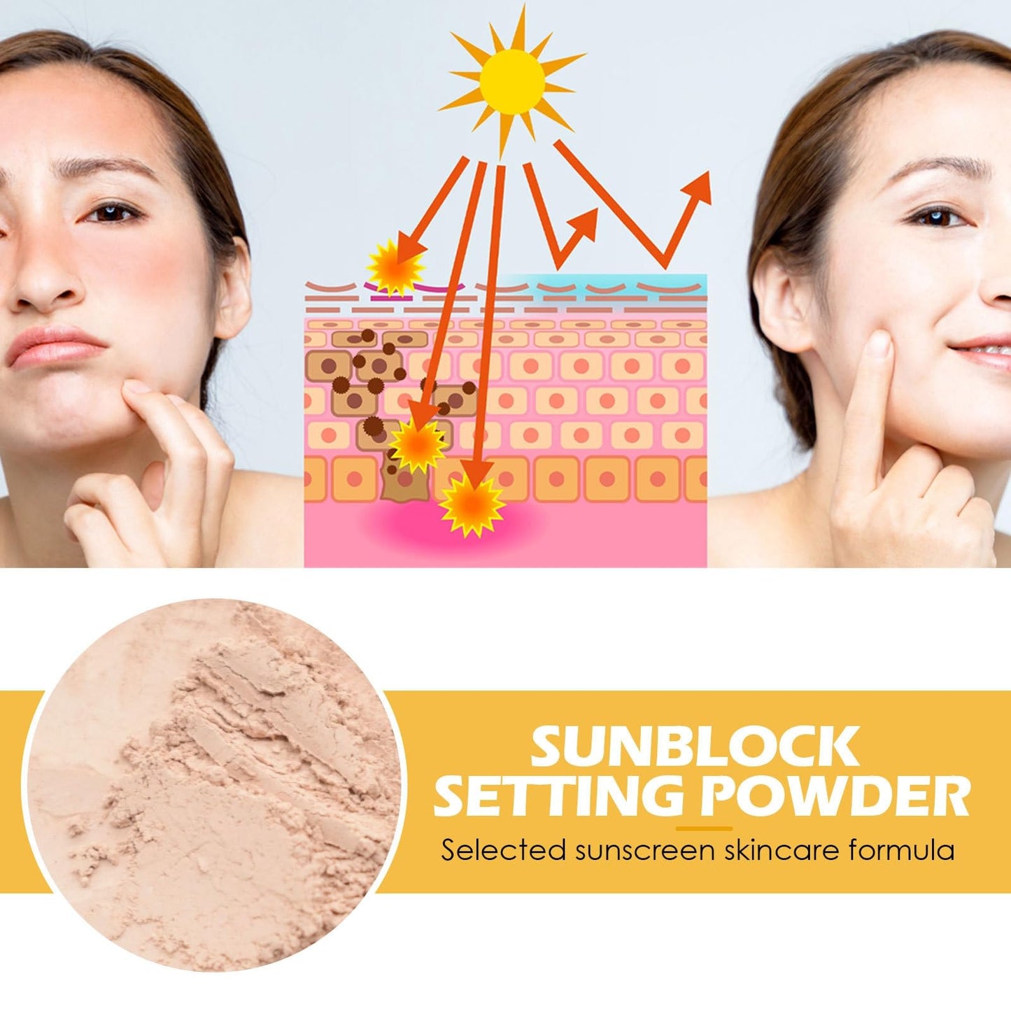 QinZiEn Mineral Sun Protection Powder,Spf 50 Powder Sunscreen for Face,Scalp Sunscreen Powd-er,Beach Sweatproof Face Sunblock Pow-ders for Fac-e and Body,Mineral F-ace Po-wder,F-ace Setting P-owder