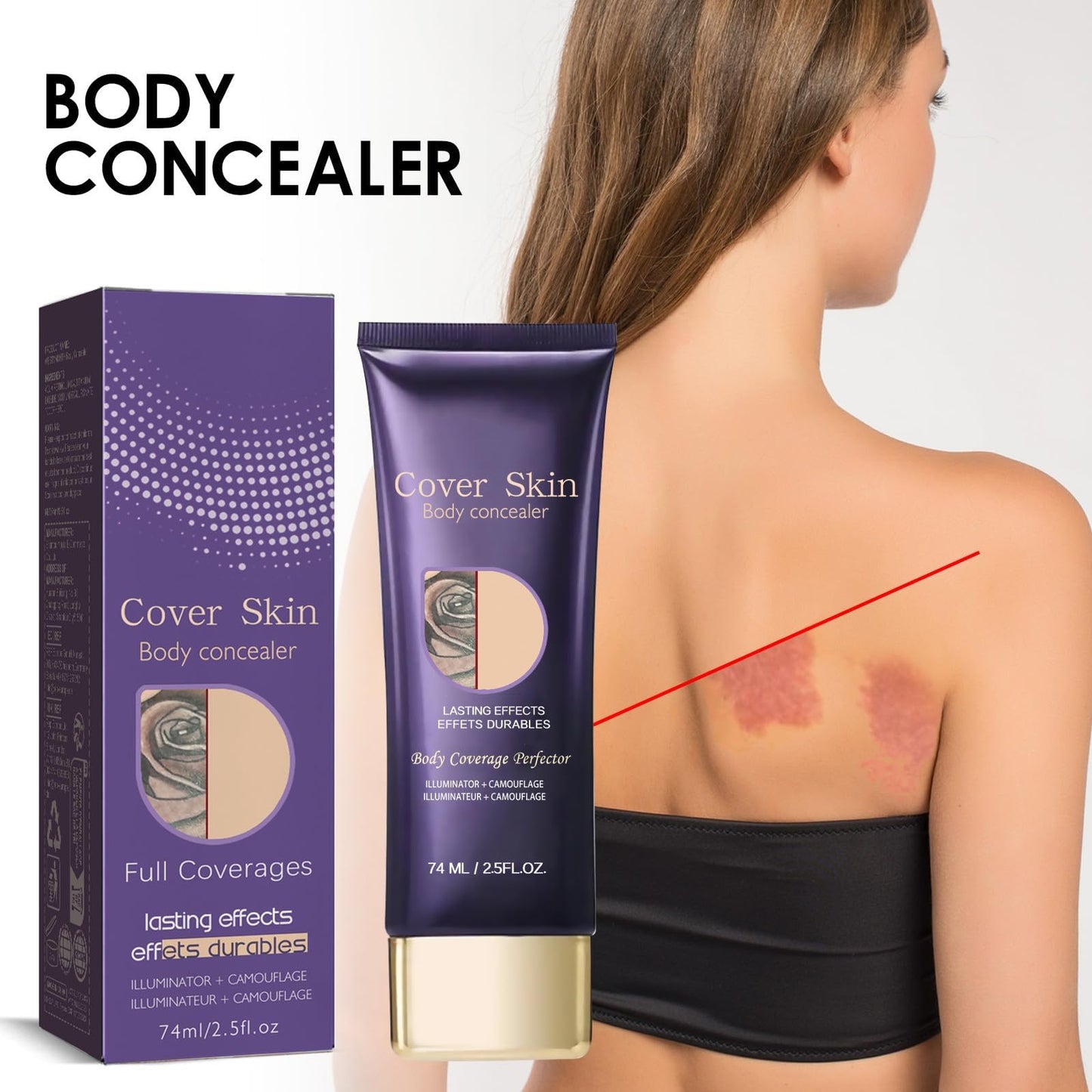 Generic All over Complexion Perfector with Extra Large Body Makeup Brushm, 2-in-1 Body Camouflage and Illuminator, Tattoo Cover up Cream, Body Full Coverage Perfector Waterproof No Transfer