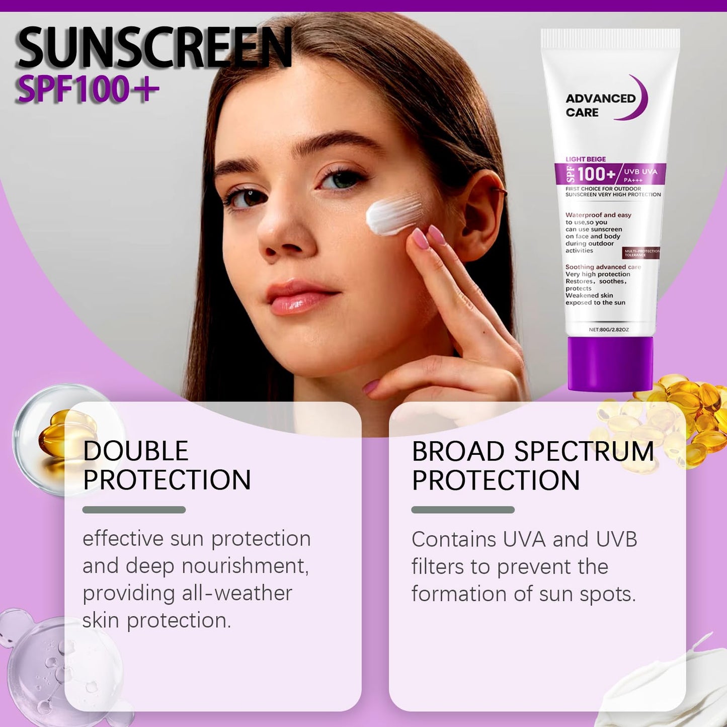 Spf 100 Sunscreen - Sun Cream Spf 100 - Uvb/Uva High Protection SPF 100+ Face Moisturiser - Factor 100+ Sun Screen Prevent Sunburn -Waterproof Moisturiser Soothing Skin 80g