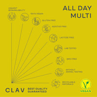 CLAV All Day Multi - A-Z Multivitamins and Minerals - 30 Valuable Vitamins, Minerals, Trace Elements & Plant Extracts - All in One Premium Multi Vitamin for Men and Women - Natural & Vegan