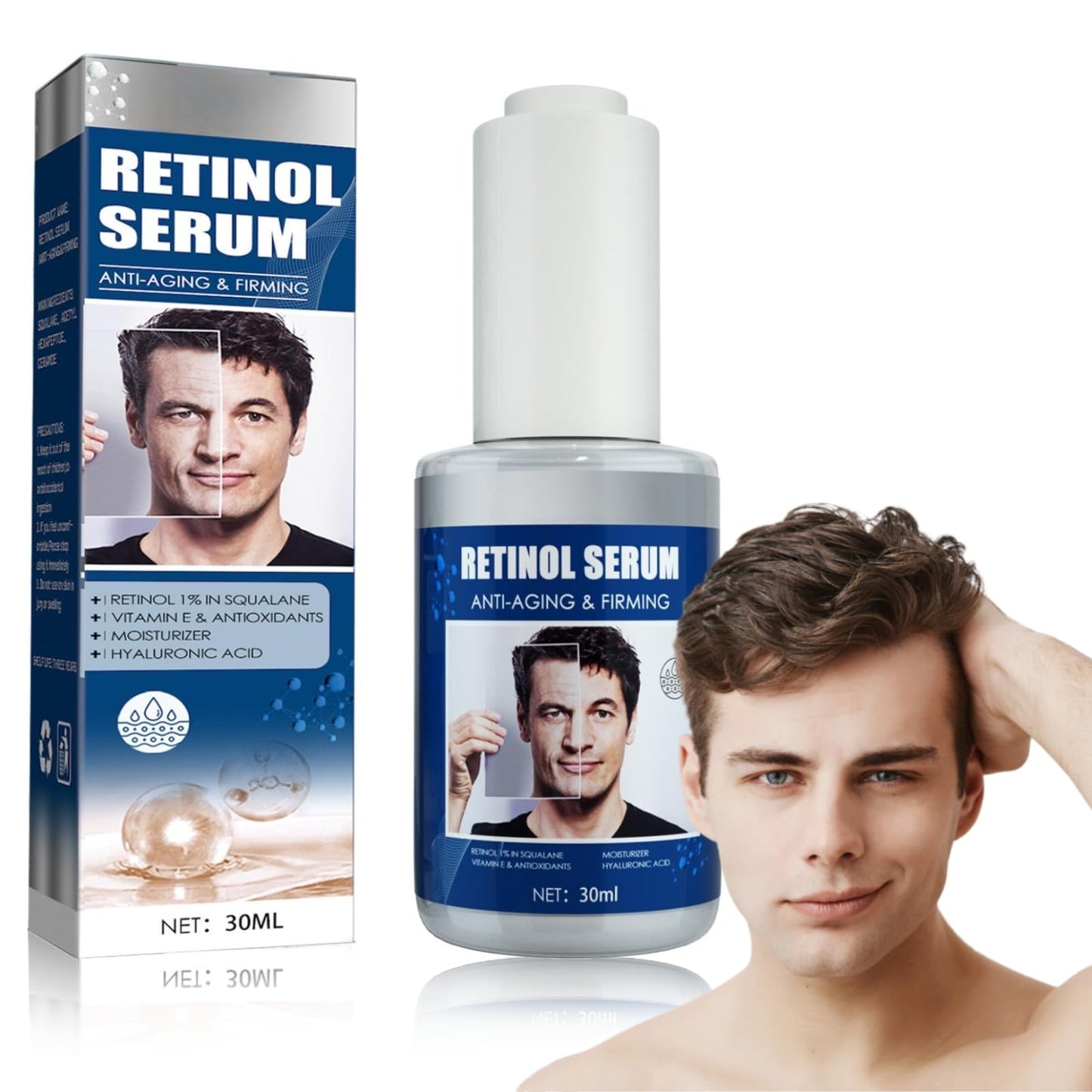 TBeautfave Retinol Serum for Men, High Strength Anti-Aging Serum with Hyaluronic Acid Retinol Moisturiser Serum Face Serum for Fine Line and Wrinkles Skin Repair Serums Skincare