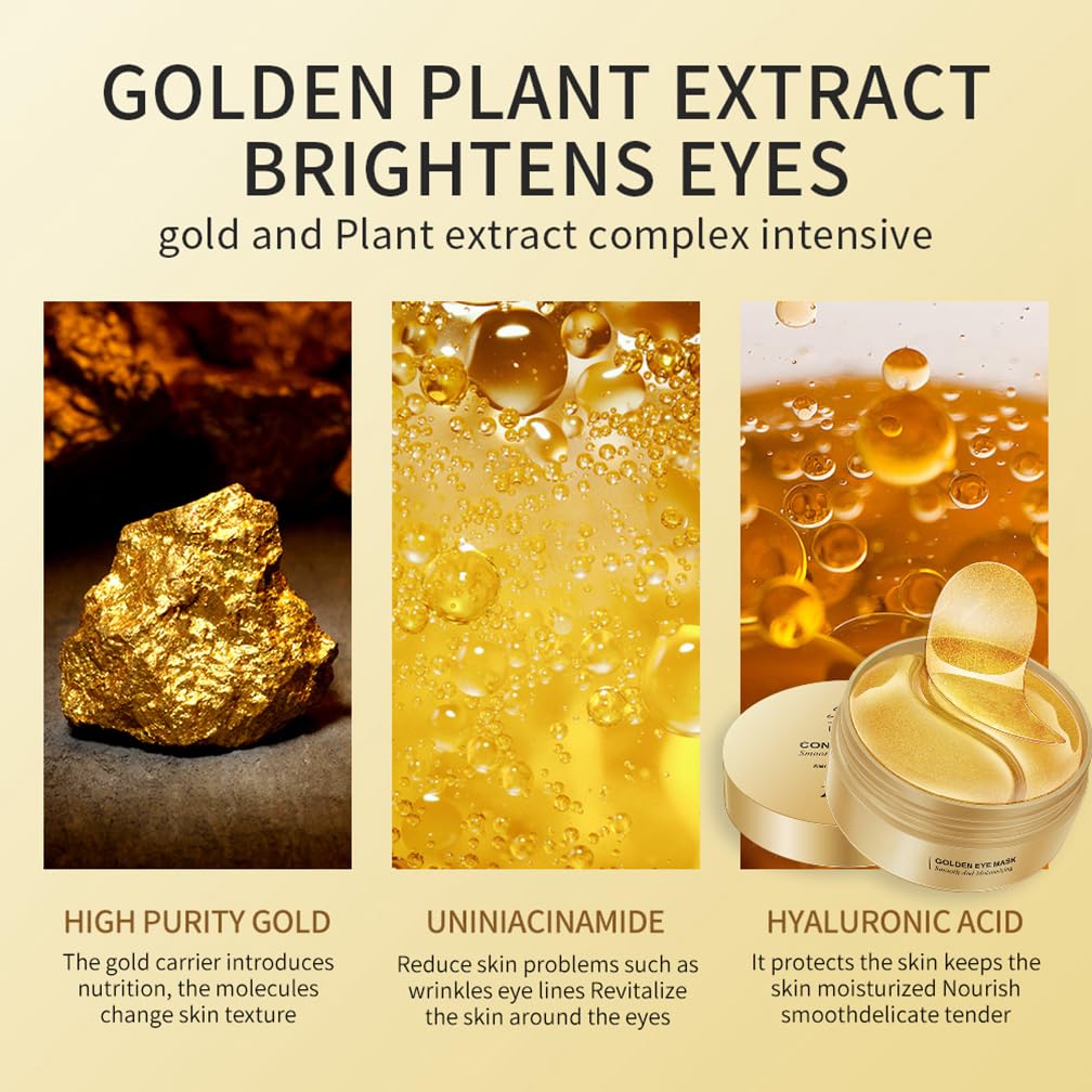 24 Gold Under Eye Masks, Gold Collagen Eye Masks for Puffy Eyes, Under Eye Gel Patches for Dark Circles, Anti Wrinkle, Skincare, Look Younger and Less Tired, Moisturize Your Skin