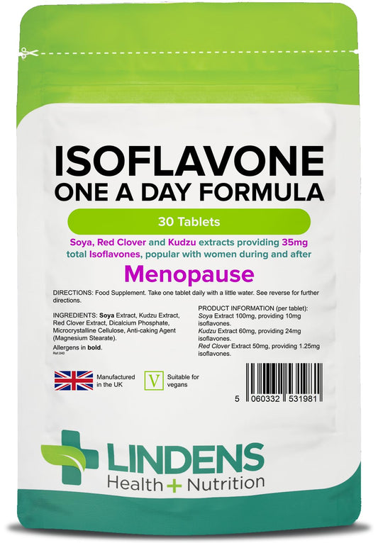 Lindens SOYA Isoflavones | 30 1-A-DayTablets | Red Clover, Kudzu, Menopause, Hormone Balance | Vegan Formula (1 Months Supply) | Made in The UK, Letterbox Friendly
