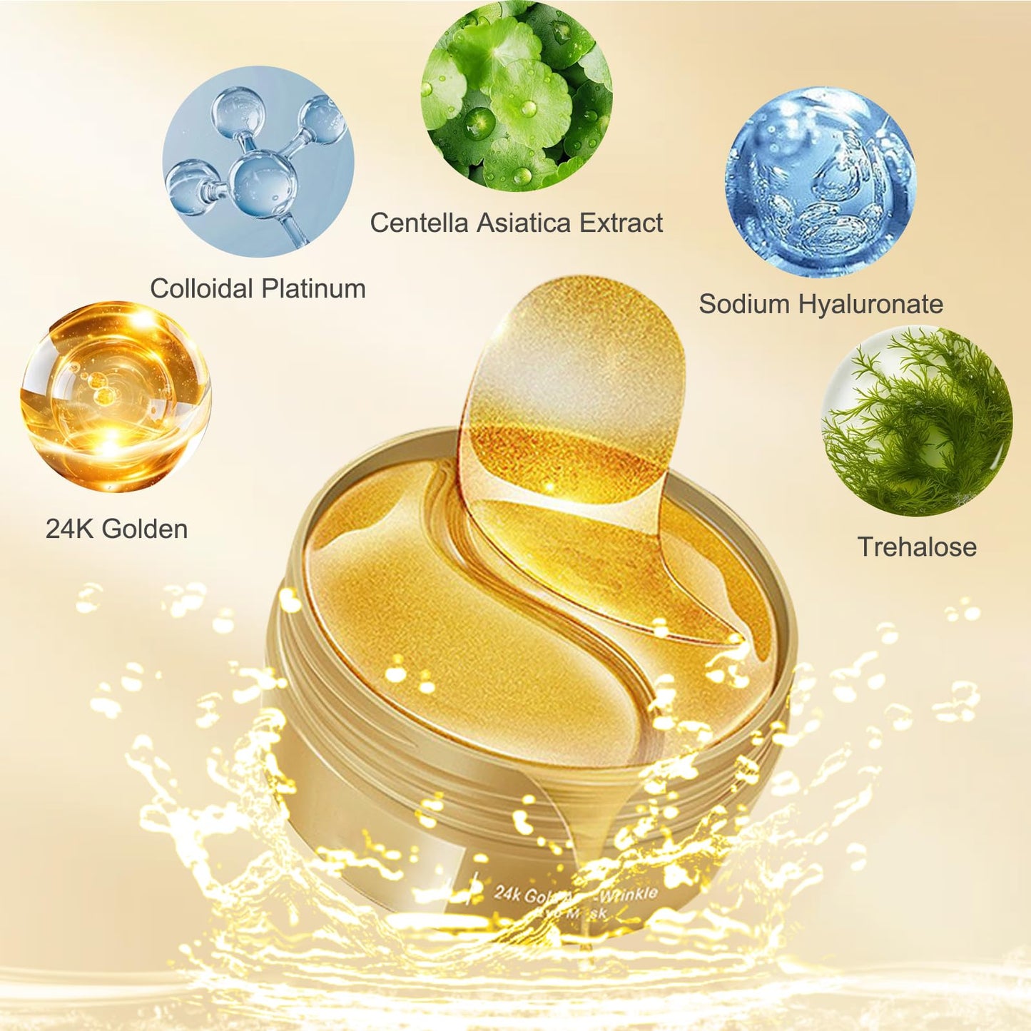 Ledeak 24K Gold Eye Mask, 60 Pcs Hydrating Under Eye Patches for Women Men, Anti Wrinkle Under Eye Gel Patches, Eye Gel Pads Skincare Set for Reduce Puffy and Dark Circles