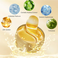 Ledeak 24K Gold Eye Mask, 60 Pcs Hydrating Under Eye Patches for Women Men, Anti Wrinkle Under Eye Gel Patches, Eye Gel Pads Skincare Set for Reduce Puffy and Dark Circles