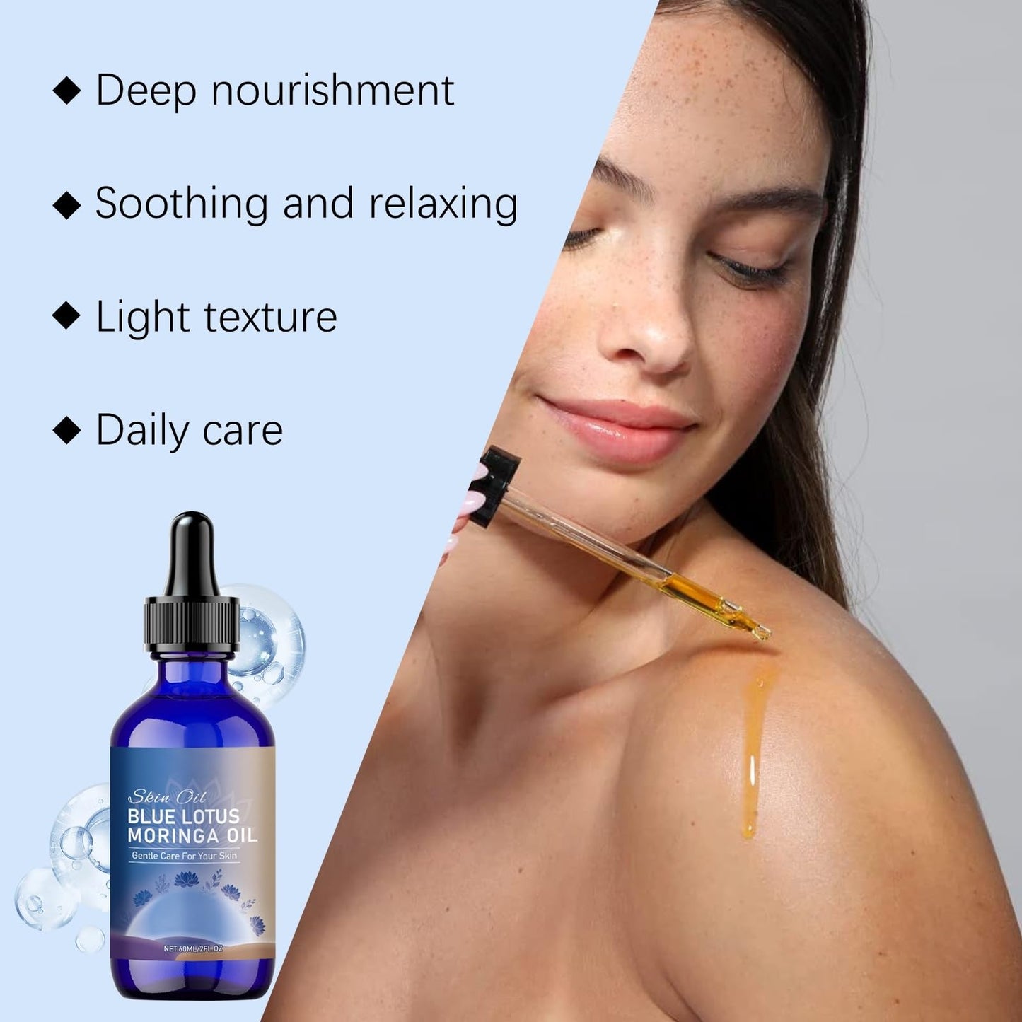 Xunzhi Blue Lotus Moringa Oil,Natural Body Oil,Moringa Oil for Face, Hair and Body,Nourishing and Moisturising Blue Lotus M/oringa O/il,Body Moisturizer,Nourishing B/ody O/il,B/ody Lotion for Women,60ml