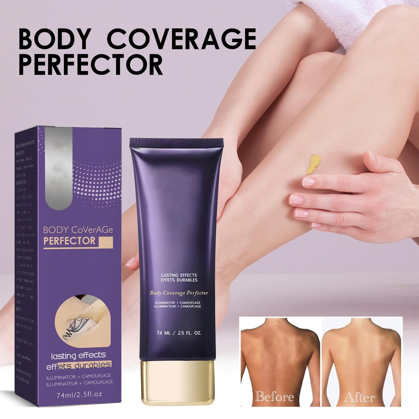 SHEBEEDO Body Coverage Perfector 2.5 Oz (Natural Radiance) - Leg Makeup, Body Makeup, Tattoo Cover Up Makeup To Cover Veins Waterproof And Sweat Proof No Transfer, Natural Gloss Body Makeup(2pcs)