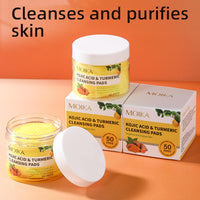L0famy 50Pcs Turmeric Kojic Acid Pads, Exfoliating Face Cleansing Cotton Pads, Kojic Acid and Turmeric Pads, for Face, Body, Acne, Dark Spots, Hyperpigmentation, Smooth Skin