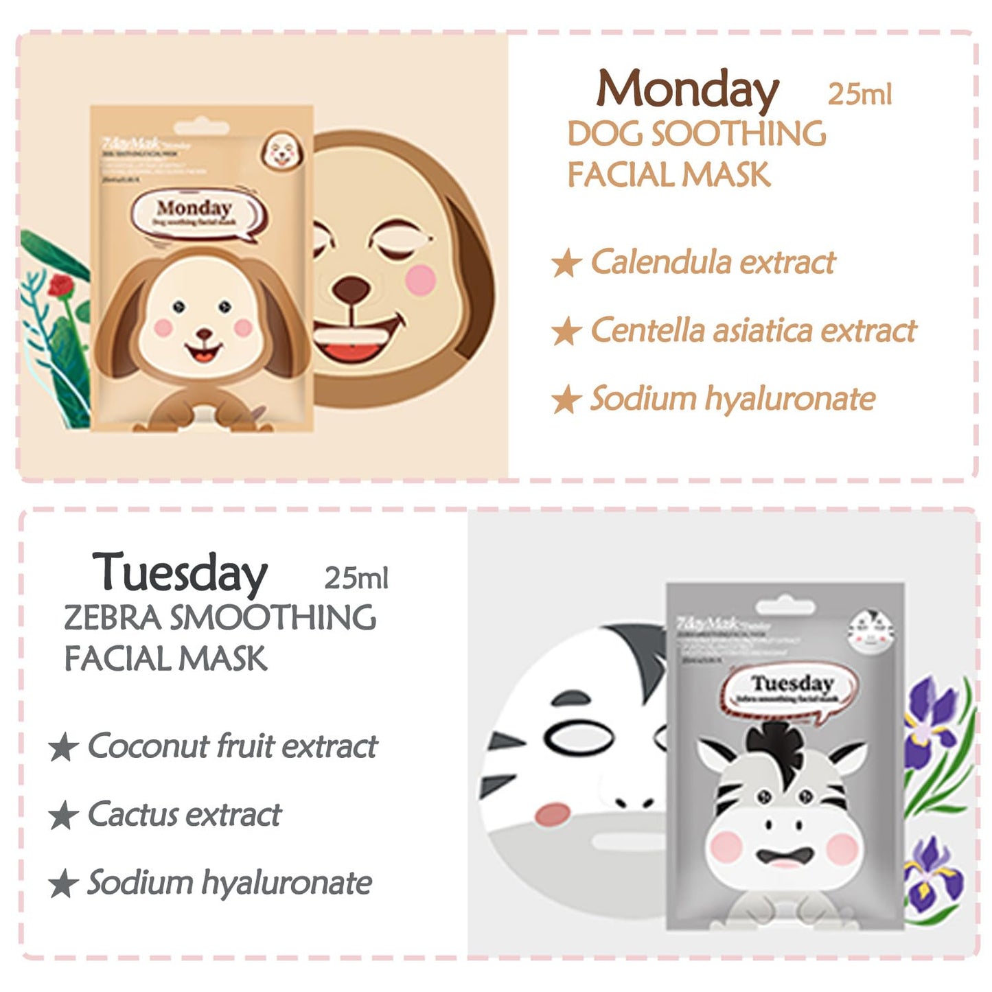 Generic Sheet Face Mask Set – 7-Pack Hydrating & Moisturizing Facial Masks, Fun Animal Print for Kids & Girls, Soothing Skincare Sheet Masks for Women, Spa Party Supplies, Self-Care Gift, Beauty Face Mask Set