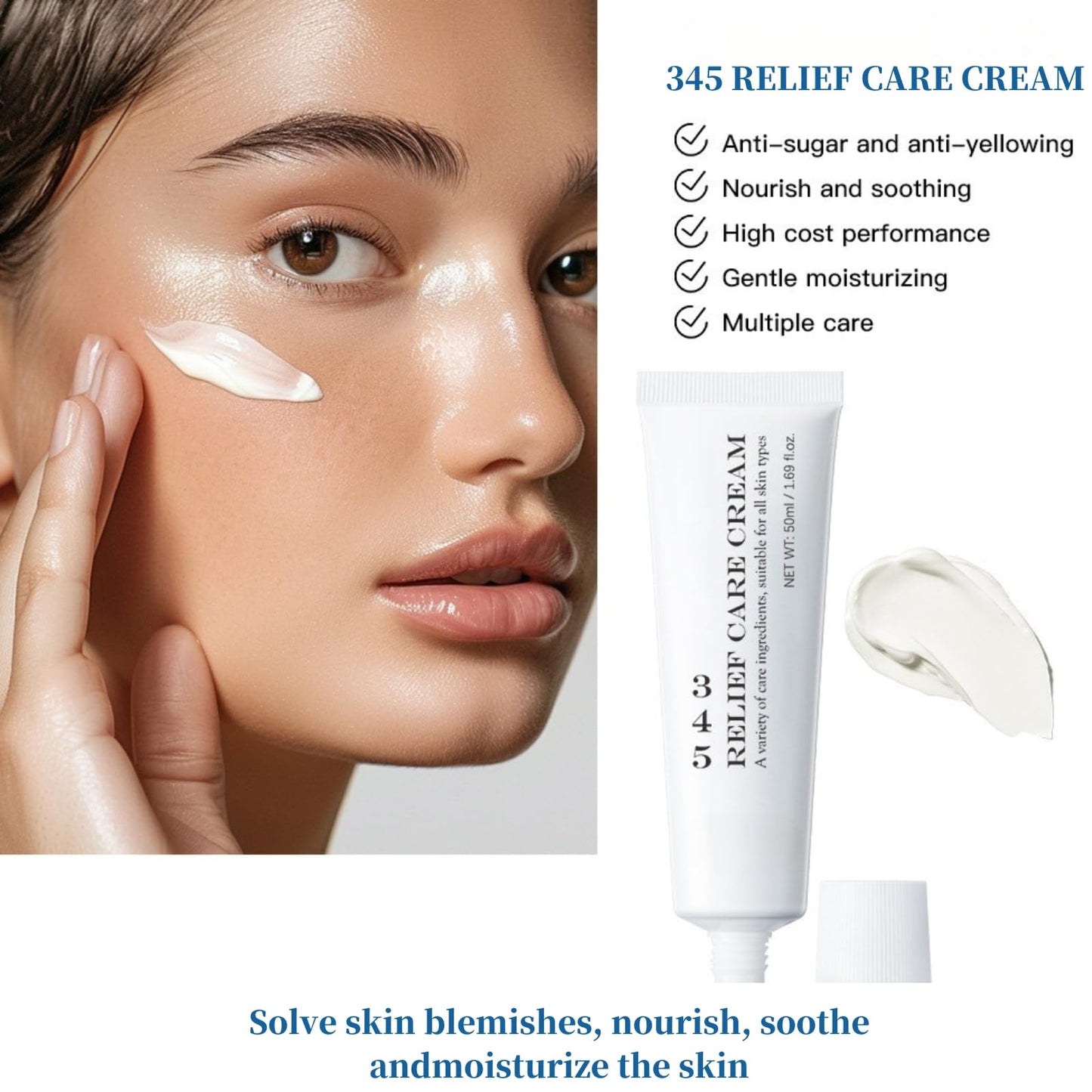 345 Barrier Repair Face Cream - 345 Relief Cream - Face Moisturizer for Soothing - Releif Moisturiser for Acne & Repair Damage Skin - Face Cream for Dry Skin ( 2pcs)