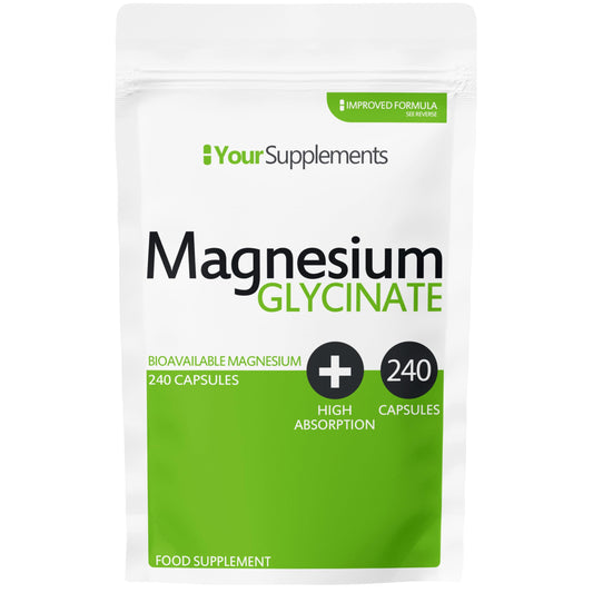 YourSupplements Magnesium Glycinate Supplements | 240 Capsules | True Fully Chelated | Premium Unblended High Absorption Bisglycinate | UK Made | Vegan Friendly