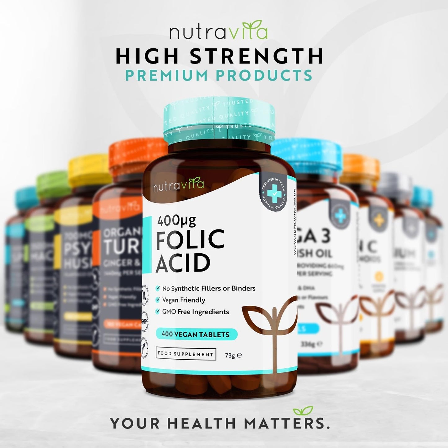 Folic Acid Tablets 400 mcg - 400 Vegan Vitamin B9 Tablets - 13 Month Supply - Pregnancy Care - Normal Function of Immune System & Maternal Tissue Growth During Pregnancy - Made in The UK by Nutravita