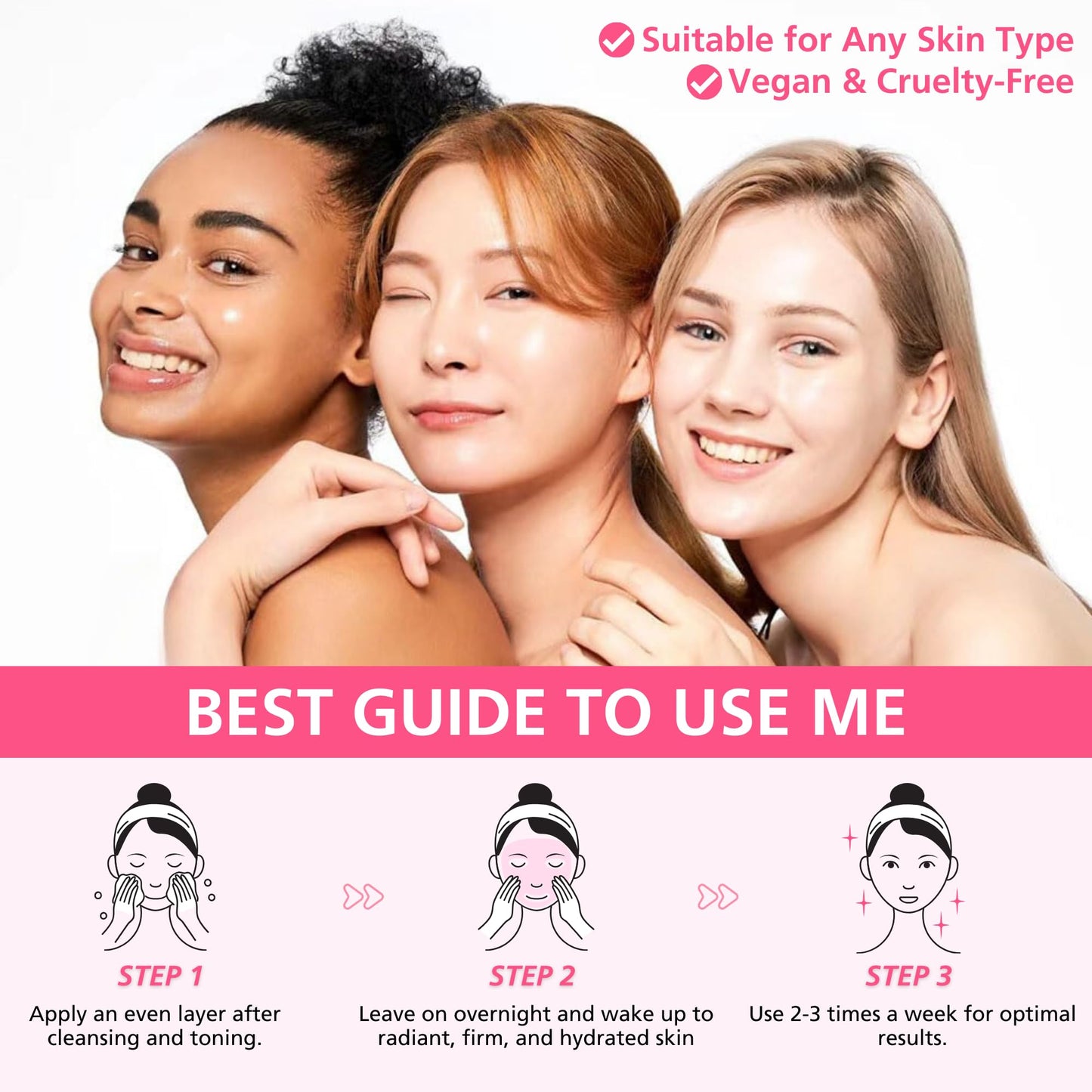 6pcs Pink Collagen Jelly Gel Face Mask - Overnight Face Mask For Glass Glow Skin, Korean Glass Skin Collagen Mask With Deep Moisturizing, Firming & Barrier Repair, Vegan & Cruelty-Free