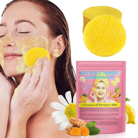 HAORQEE Kojic Acid and Turmeric Pads, Kojic Acid Cleansing Pads, Face Exfoliator Facial Sponges for Cleansing and Exfoliating (40PCS)