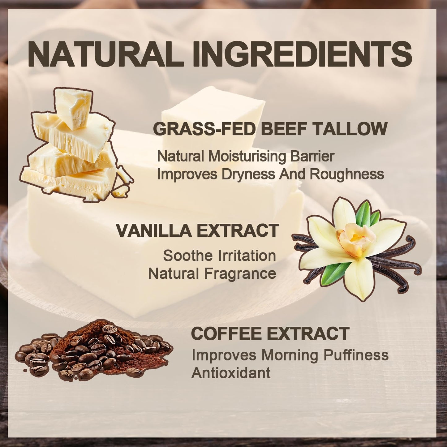 Whipped Tallow Cream - Beef Tallow Moisturiser & Tallow Balm for Dry & Sensitive Skin, 100% Grass Fed Beef Tallow for Skin Care, Enriched with Vanilla Extract, Natural Nourishing for Face & Body