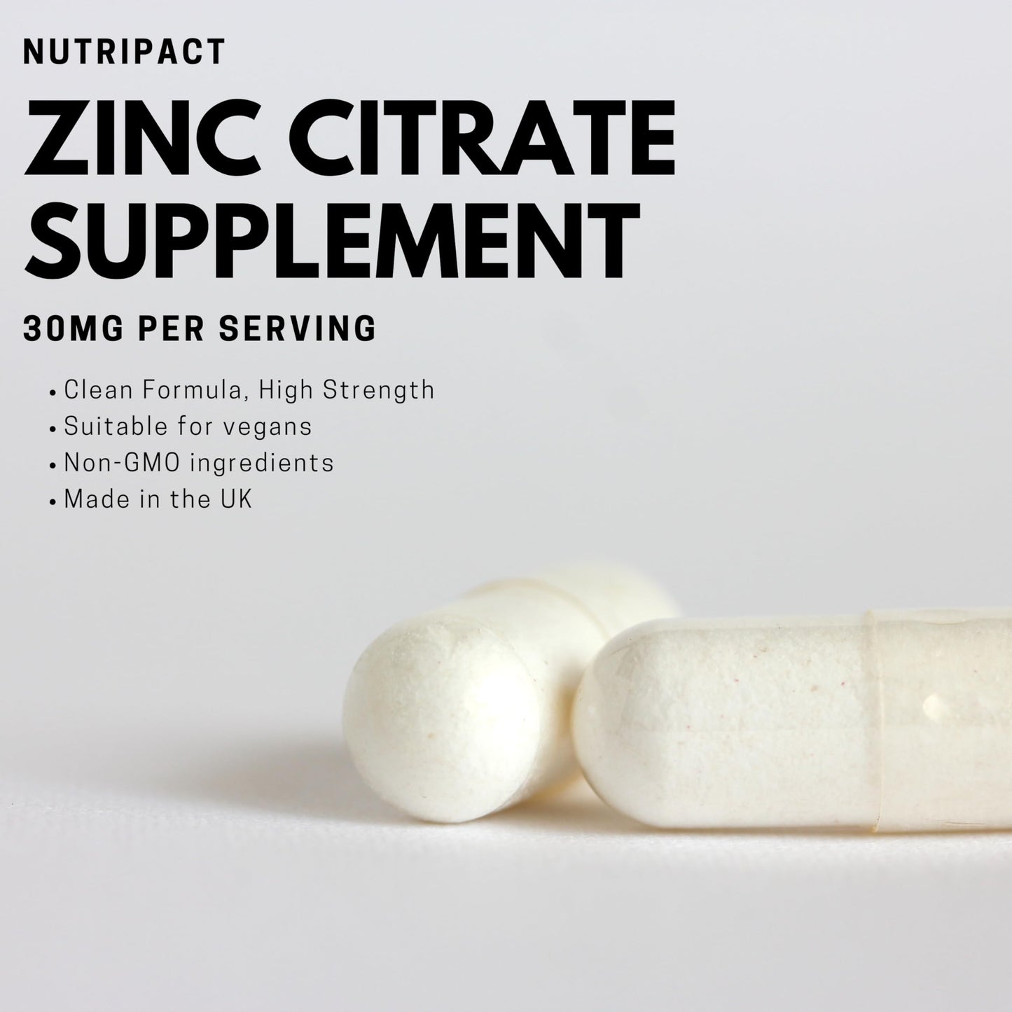 Zinc Supplement High Strength Zinc Citrate Capsules - 30mg Elemental Zinc (300% NRV) per serving - 120 Vegan Capsules - UK Made